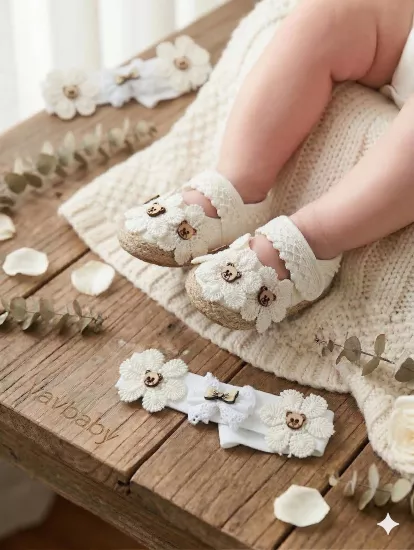 Vavbaby Bandanalı Ayıcık ve Çiçek Desenli Ayakkabı