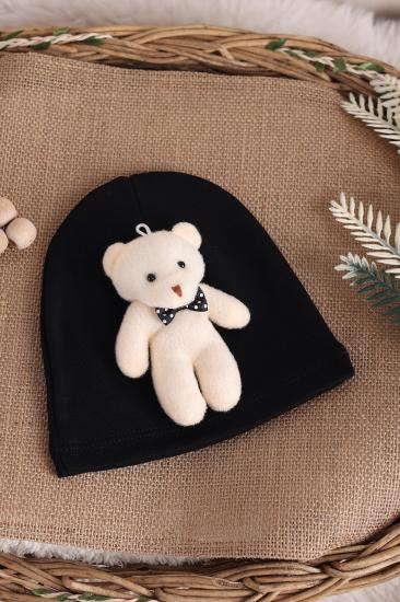 Ayıcıklı Bebek Bere Bebek Şapka Siyah