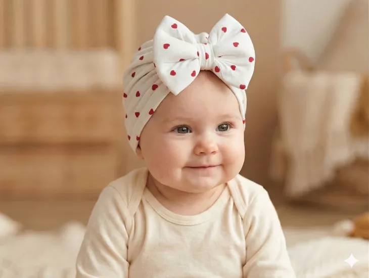 Kız Bebek Lüks Desenli Büyük Fiyonklu Bebek Bonesi - Bebek Saç Bandı Leopar