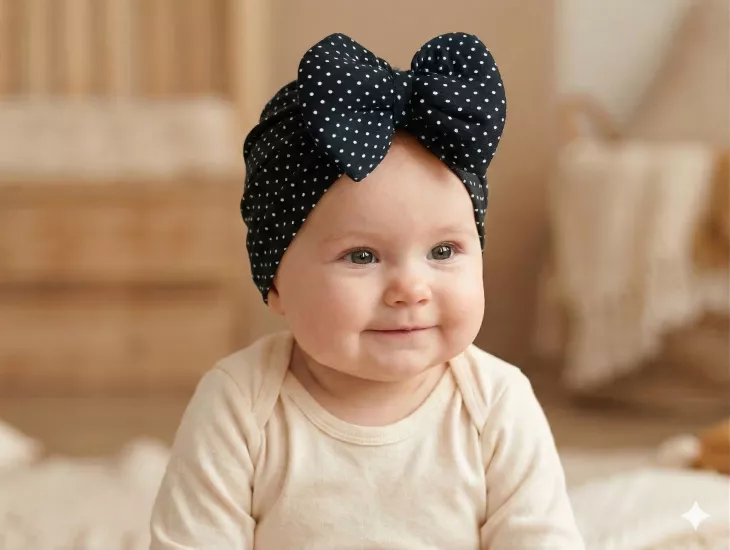 Kız Bebek Lüks Desenli Büyük Fiyonklu Bebek Bonesi - Bebek Saç Bandı Leopar