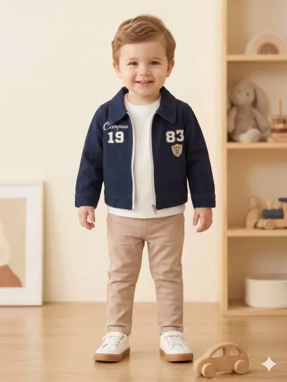 Erkek Çocuk Kolej Temalı 3’lü Kombin Set Lacivert