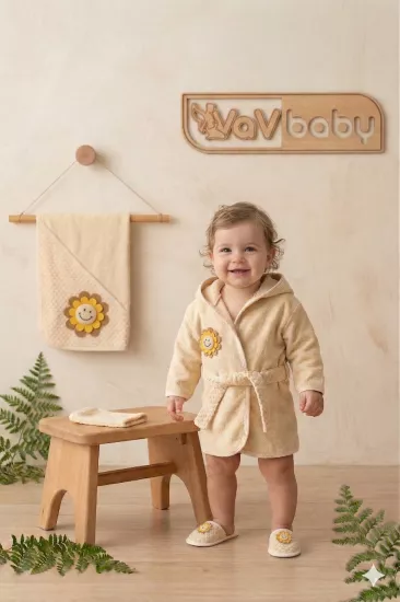 Organik Bambu Bebek Havlu Bornoz Seti Bebek Havlu Kundak Çiçek