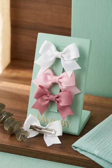 Kız Çocuk 3’lü Set Fiyonk Pensli Saç Tokası – Pembe