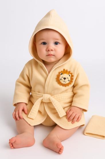 VaVbaby Organik Bambu Bebek Havlu Bornoz Seti Bebek Havlu Kundak Lion