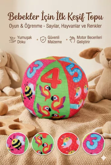 Yumuşak Kumaş Eğitici Çıngıraklı Top - Sayılar