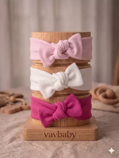 Kız Bebek 3’lü Ribana Fiyonklu Bandana Seti - Fuşya
