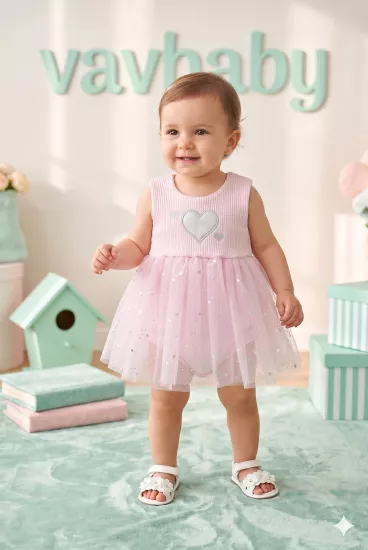 VaVbaby Kız Bebek Çocuk Prenses Kabarık Tütü Elbise Pembe Kalpli