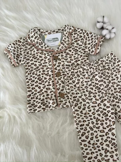 VaVbaby Leopar Desenli Yazlık Kız Bebek Pijama Takımı 