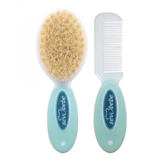 Sevi Bebe Naturel Fırça Tarak Seti Mavi