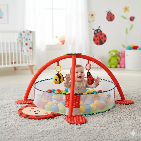 Uğur Böceği Temalı 3’ü 1 Arada Bebek Oyun Halısı ve Top Havuzu