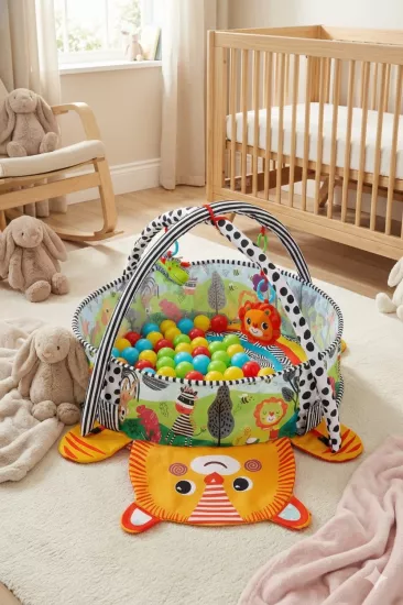 Aslan Temalı 3’ü 1 Arada Bebek Oyun Halısı ve Top Havuzu